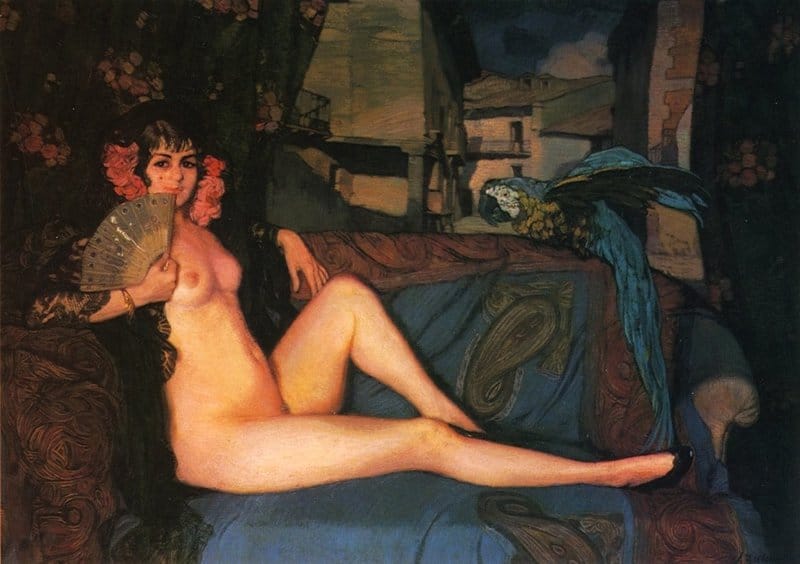 Zuloaga Y Zabaleta Ignacio Reclining Maja With Blue And Gold canvas print