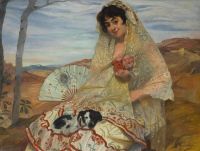 Zuloaga Y Zabaleta Ignacio امرأة جالسة مع كلب