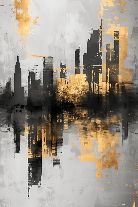 Golden Metropolis - Urban Reflections premium reproduction