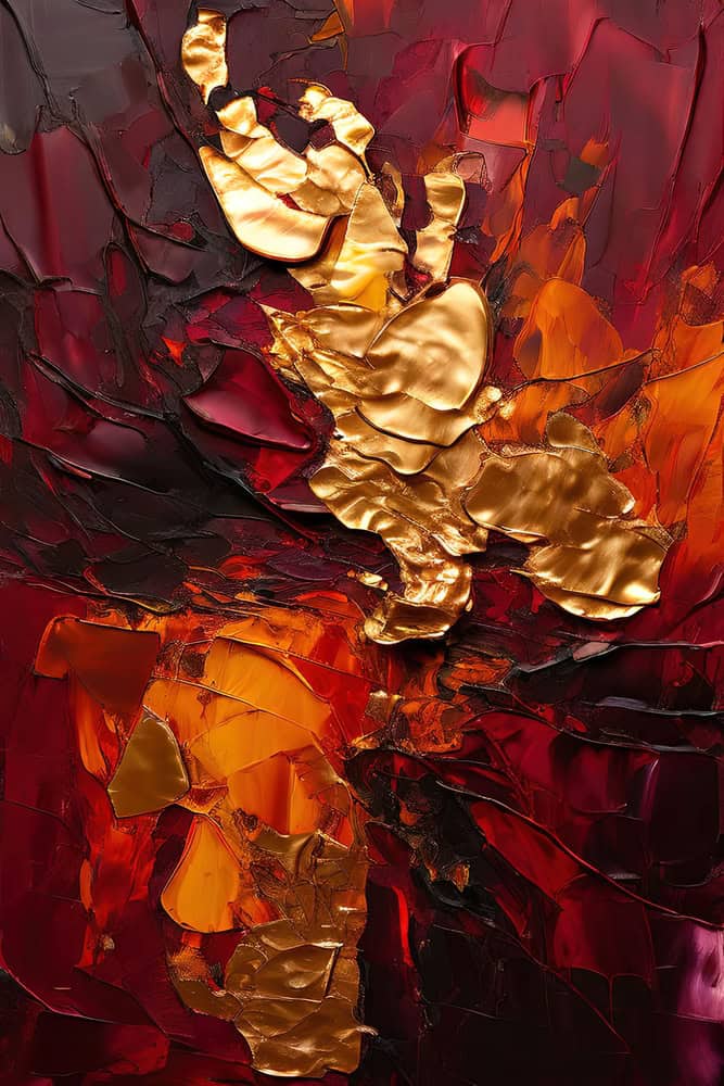 Eternal Fire: A Symphony of Gold and Crimson premium reproduction