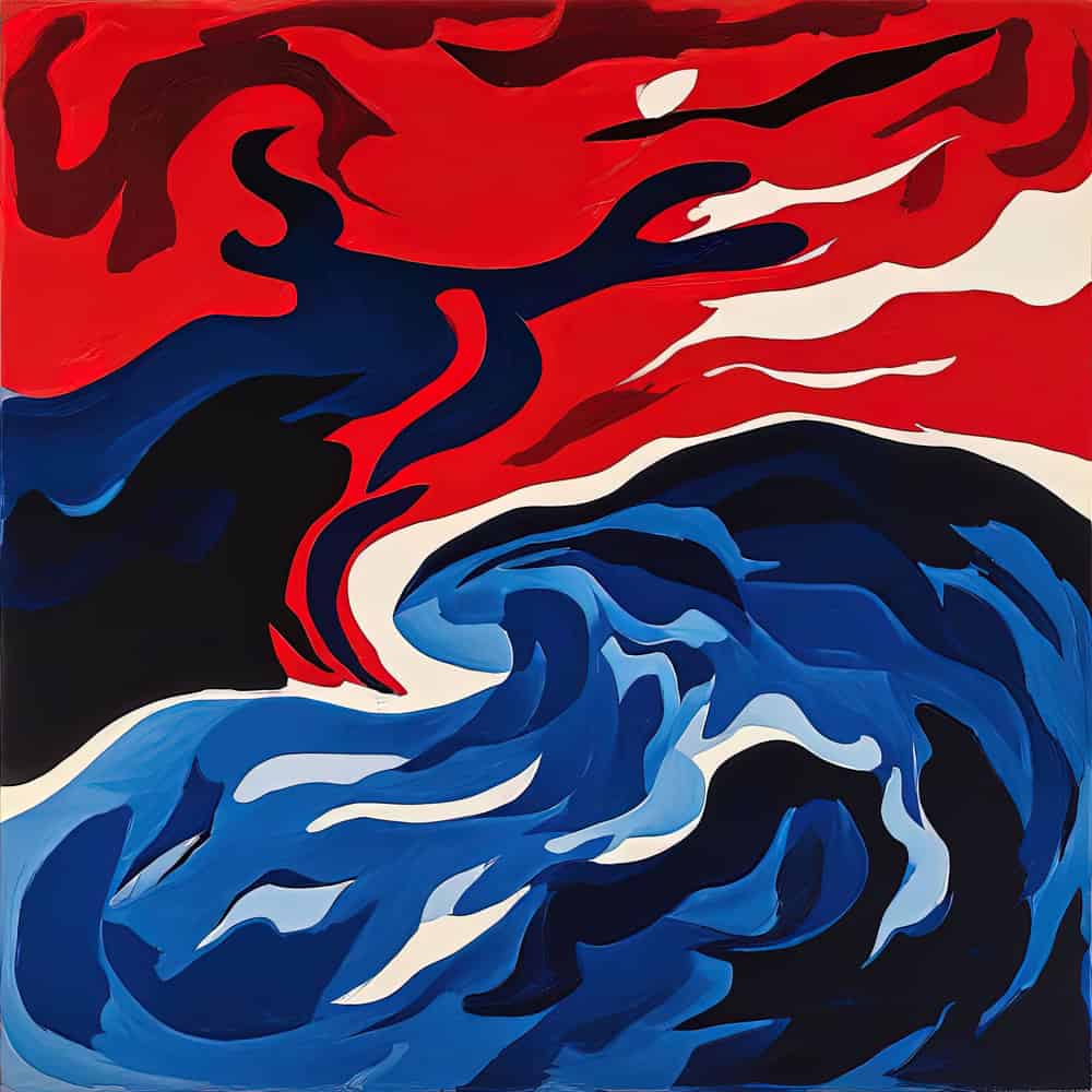 Dynamic Waves: A Dance of Fire and Water premium reproduction