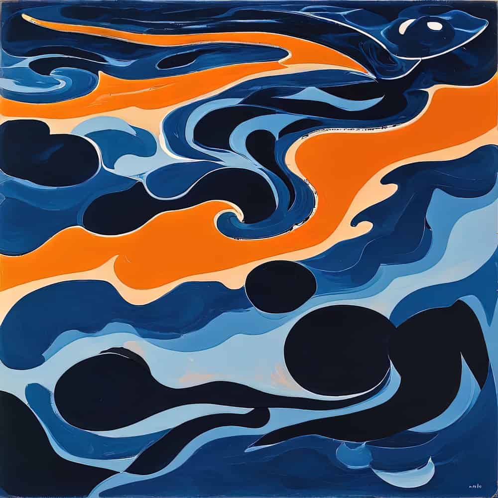Harmonious Currents: A Symphony of Blue and Orange premium reproduction