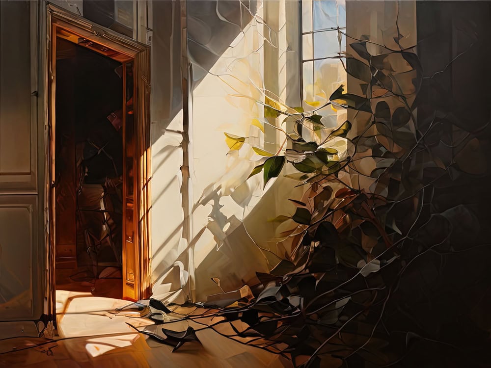 Interplay of Light and Shadow: A Study in Transition premium reproduction