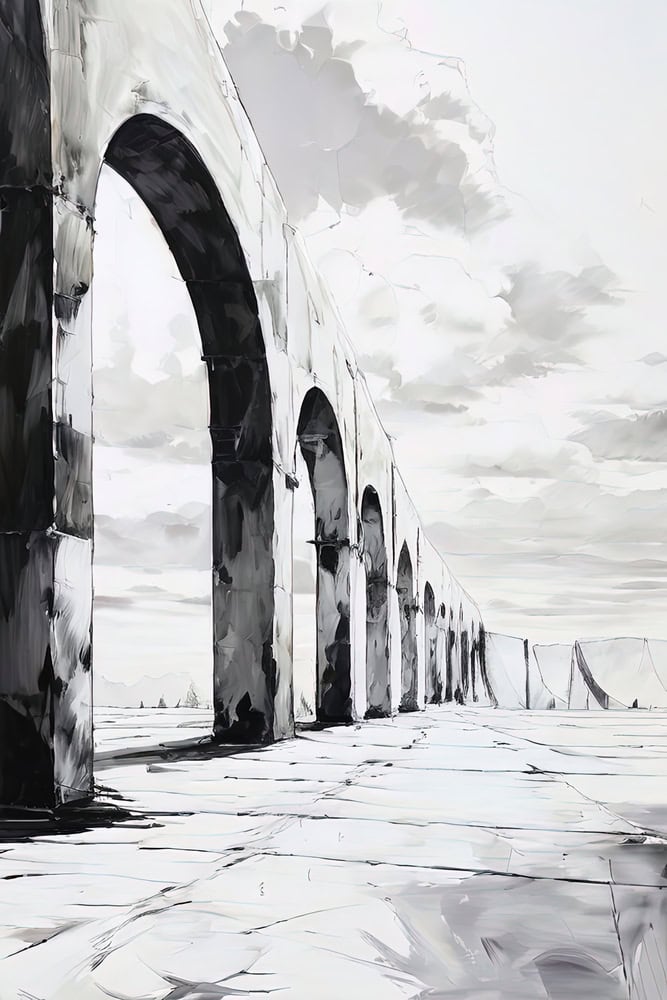 Ethereal Stone Symphony - Monochrome Landscape premium reproduction