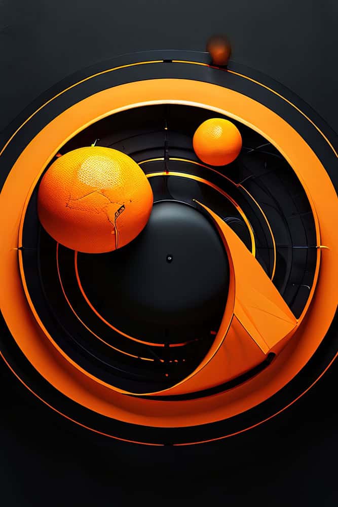 Celestial Harmony: A Study in Orange and Black premium reproduction