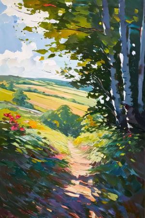 Sunlit Pathway in Verdant Landscape wall art