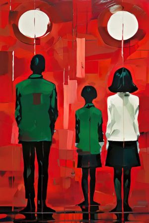 Contemplation in Crimson: Family and Silence wall art