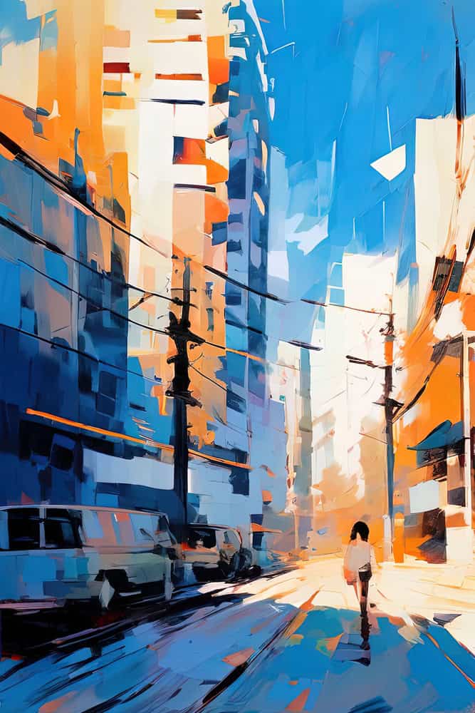 Urban Symphony: A Dance of Light and Shadow premium reproduction