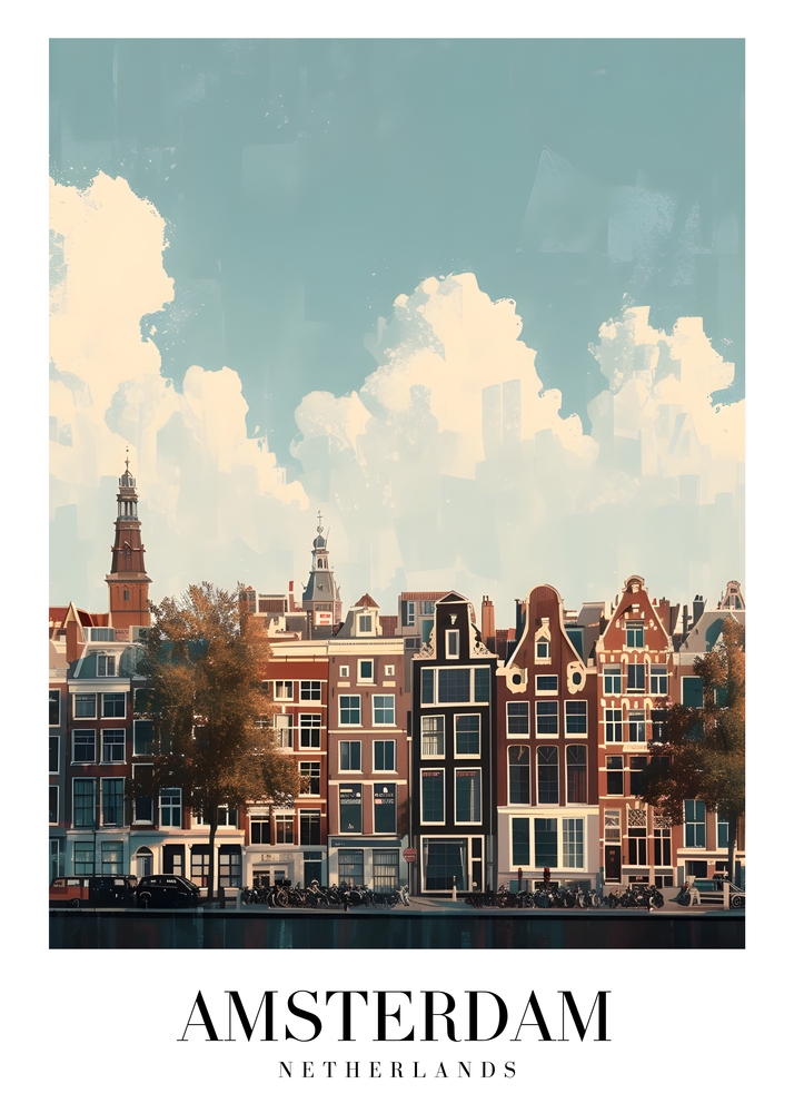 Tranquil Canals of Amsterdam: A Journey Through Time premium reproduction