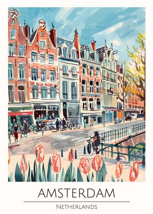 Amsterdam's Springtime Canal Scene - Art Print wall art