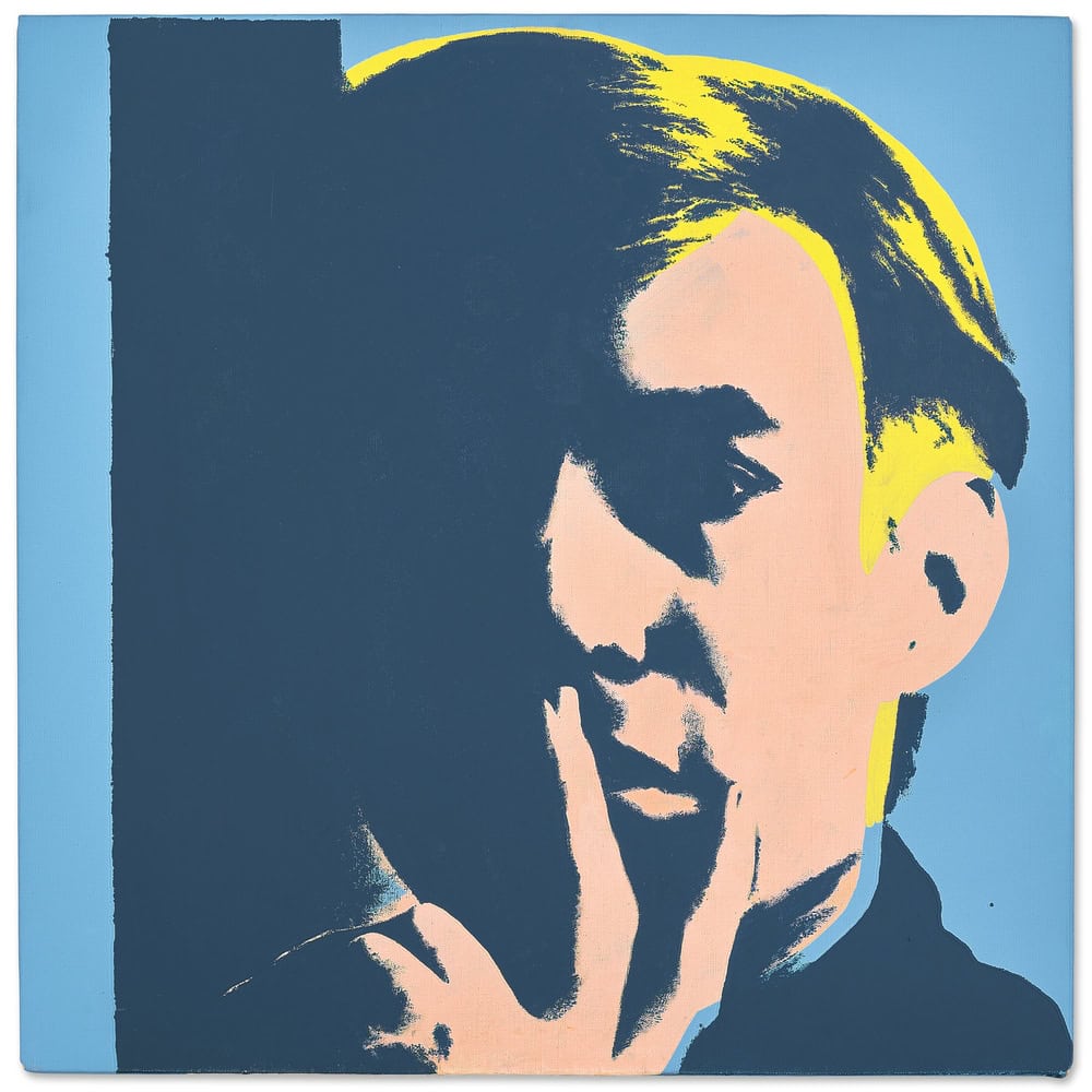 Andy Warhol - Pink on Blue Self-Portrait Wall Art premium reproduction