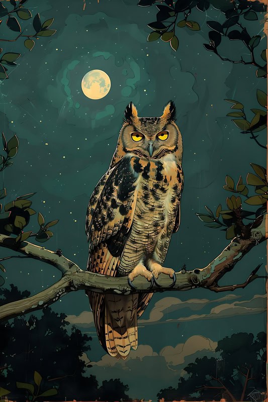 Nocturnal Majesty: The Enigmatic Owl premium reproduction