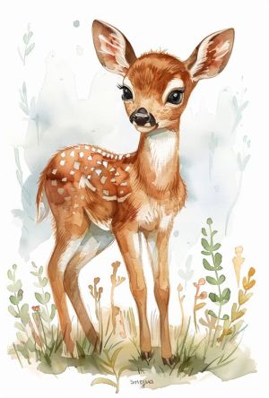 Graceful Fawn in Meadow - Watercolor Art wall art
