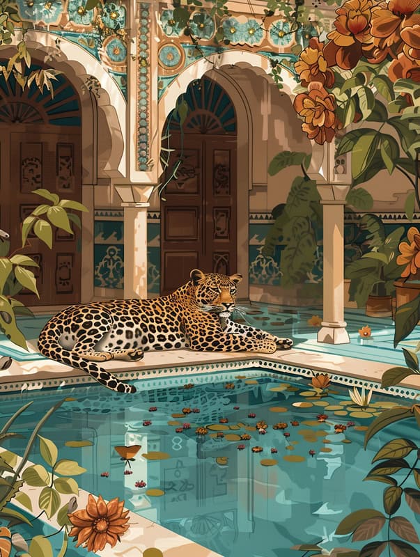 Majestic Retreat: Leopard by the Oasis premium reproduction
