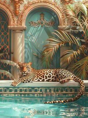 Majestic Elegance: Leopard by the Pool wall art