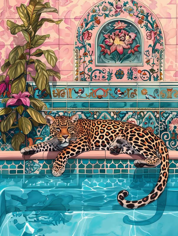 Serene Elegance: The Resting Jaguar premium reproduction