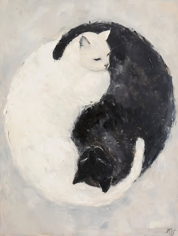 Harmony in Duality: Yin Yang Cats Art premium reproduction