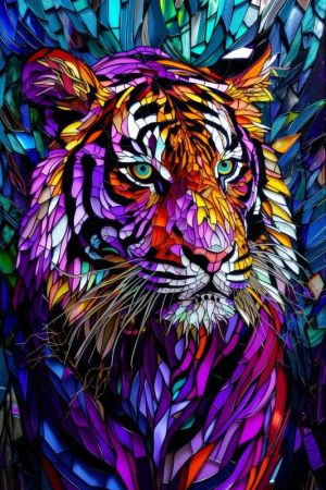 Majestic Stained Glass Tiger: Kaleidoscope of Colors wall art