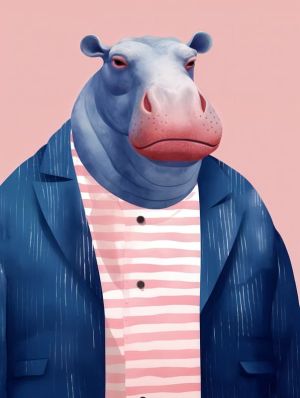 Majestic Hippo Elegance - Anthropomorphic Portrait wall art
