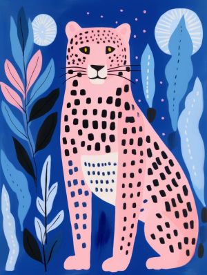 Midnight Serenade: The Pink Panther in Botanical Bliss wall art