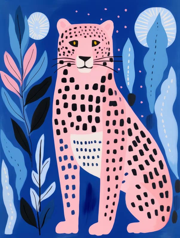 Midnight Serenade: The Pink Panther in Botanical Bliss premium reproduction