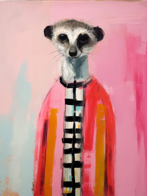 Contemplative Meerkat in Abstract Attire premium reproduction