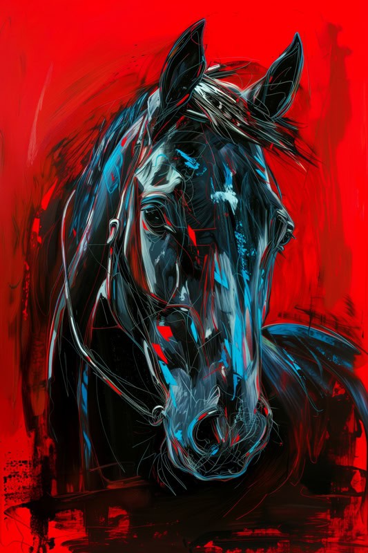 Majestic Elegance: Equine Gaze in Crimson premium reproduction