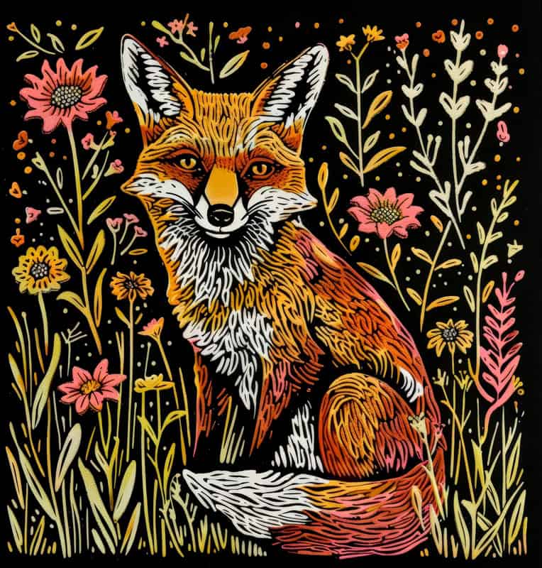 Majestic Fox Amidst Blossoms premium reproduction