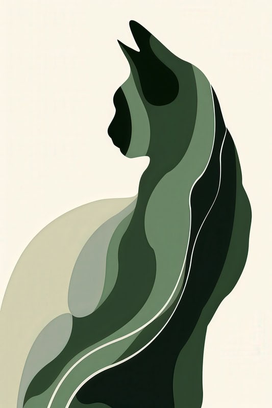 Harmony in Silhouette: The Abstract Cat premium reproduction