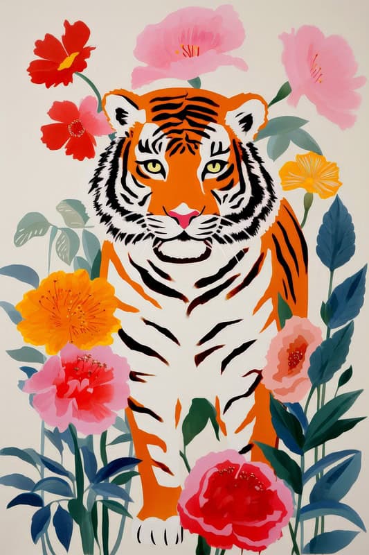 Majestic Jungle Bloom: The Regal Tiger premium reproduction
