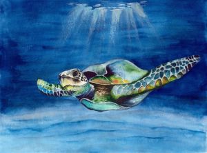 Majestic Sea Turtle in Blue Serenity wall art