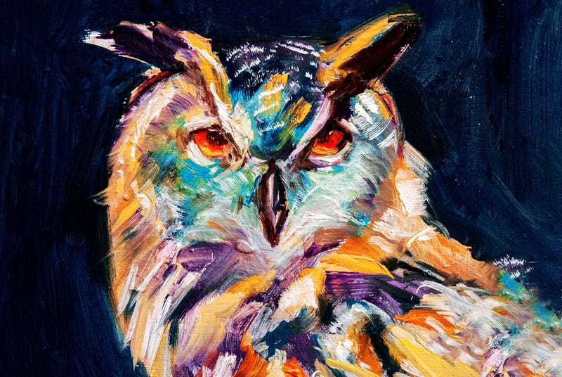Vibrant Nocturne: Elegance of the Owl premium reproduction