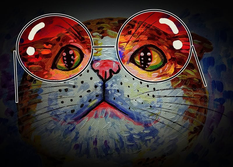 Feline Whimsy: Reflections in Red premium reproduction