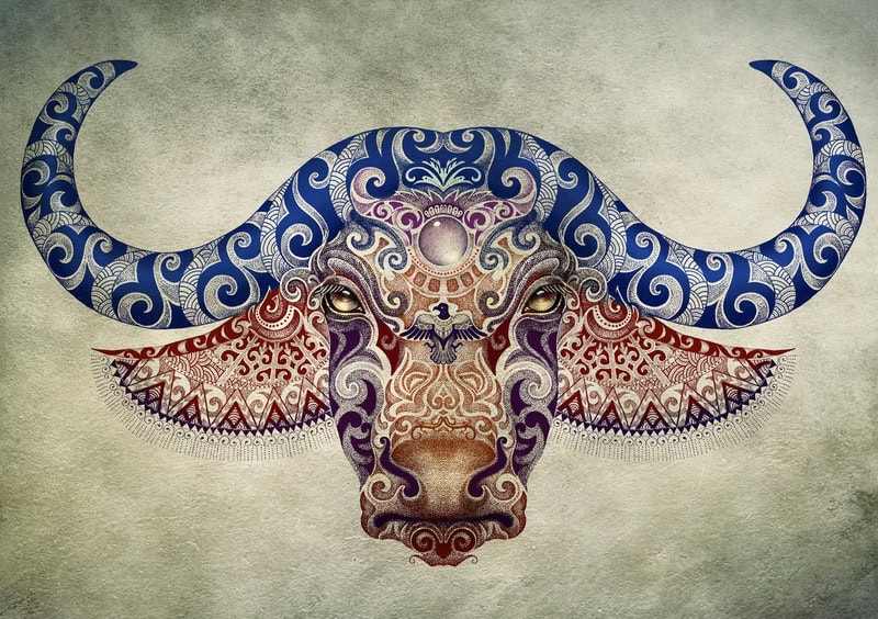 Majestic Buffalo: A Kaleidoscope of Patterns premium reproduction