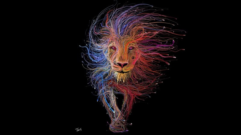 Vibrant Majesty: The Dynamic Lion premium reproduction