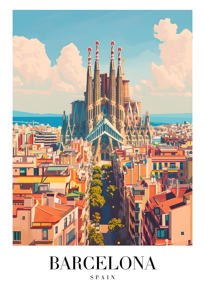 Barcelona Aerial Symphony - Sagrada Familia Perspective premium reproduction