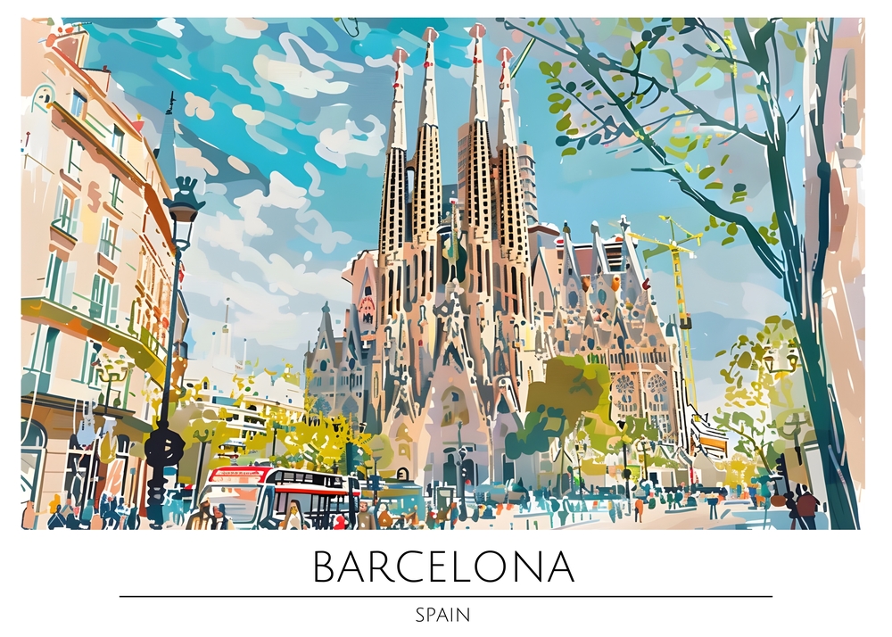 Barcelona Skyline: Artistic Interpretation premium reproduction