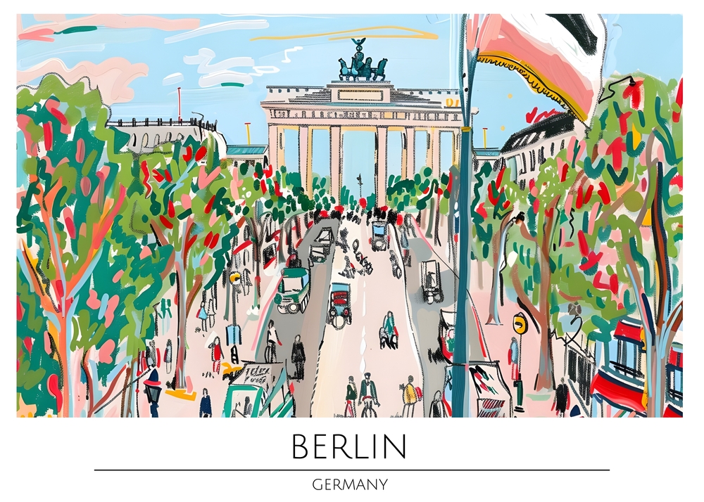 Vibrant Urban Scene - Berlin's Brandenburg Gate premium reproduction