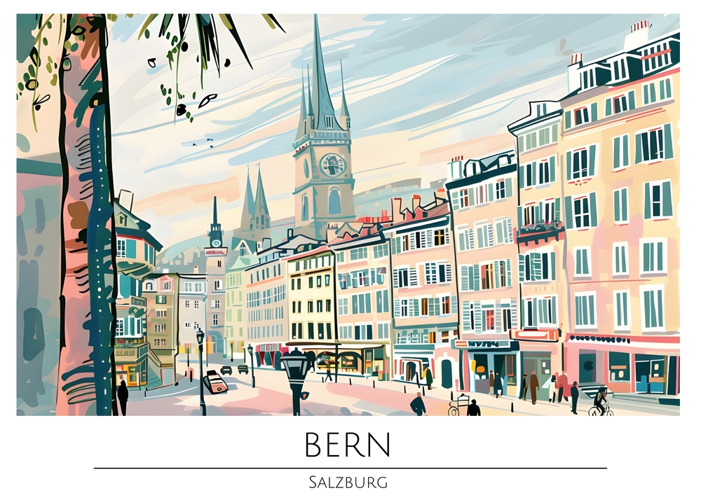 Bern and Salzburg: A Harmonious Urban Landscape premium reproduction