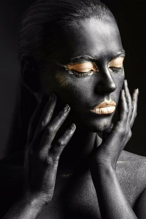 Ethereal Elegance: Black and Gold Portrait wall art