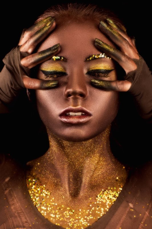Gilded Illumination: A Modern Portrait premium reproduction