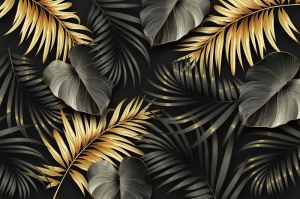 Elegance in Ebony and Gold: Botanical Harmony wall art