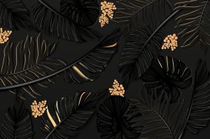 Nocturnal Elegance: Botanical Gold wall art