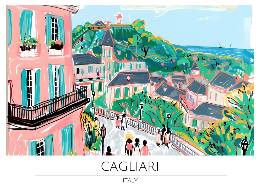 Vibrant Cagliari: A Coastal Italian Dreamscape premium reproduction