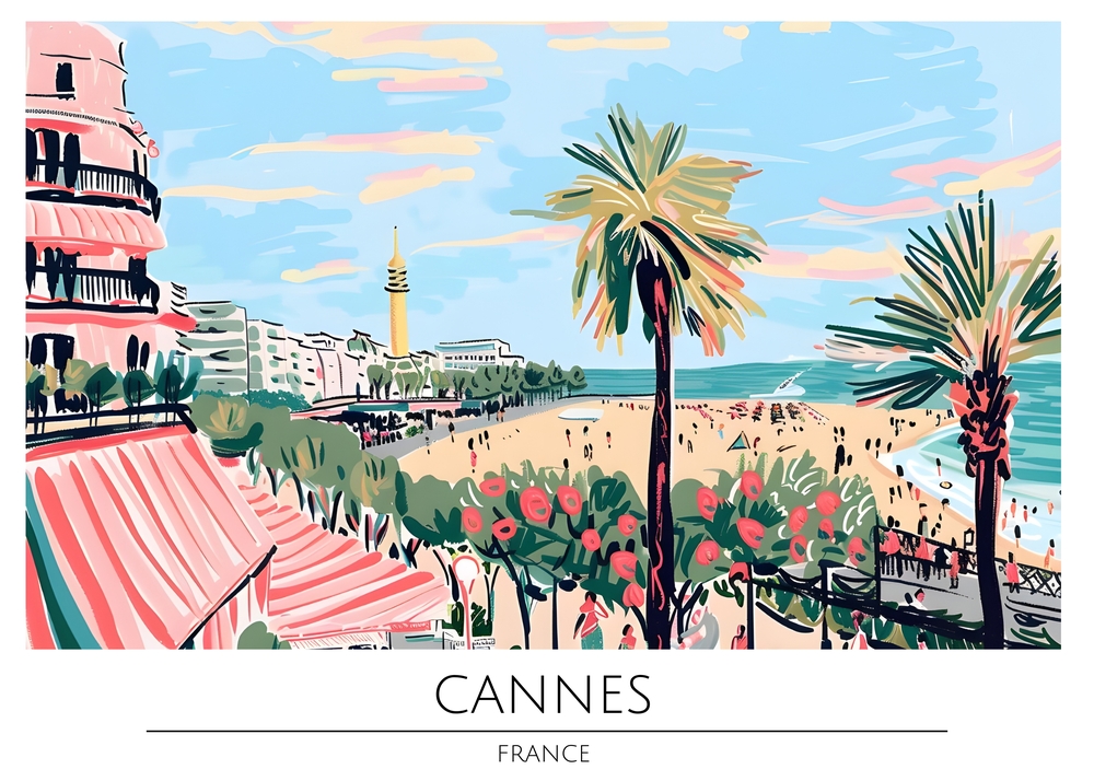 Cannes Seaside Reverie - French Riviera Art premium reproduction