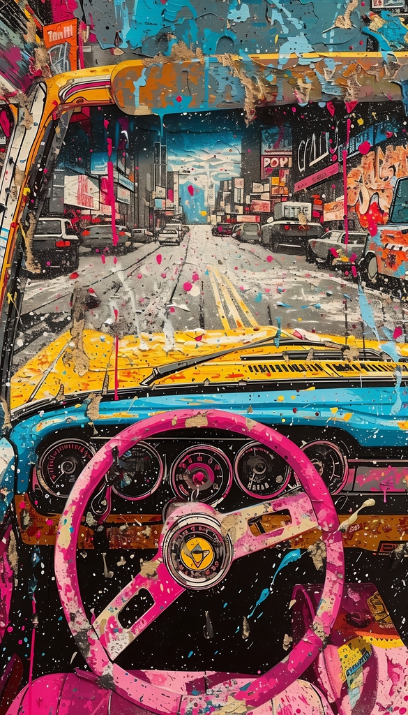 Urban Journey Through Colorful Streets premium reproduction