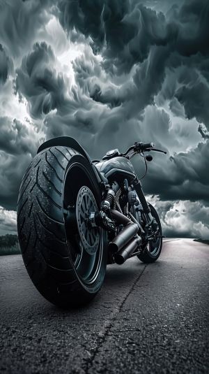 Thunderous Journey: Motorcycle Against Stormy Skies wall art