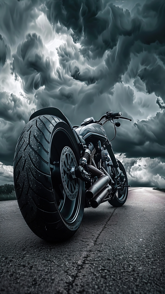 Thunderous Journey: Motorcycle Against Stormy Skies premium reproduction