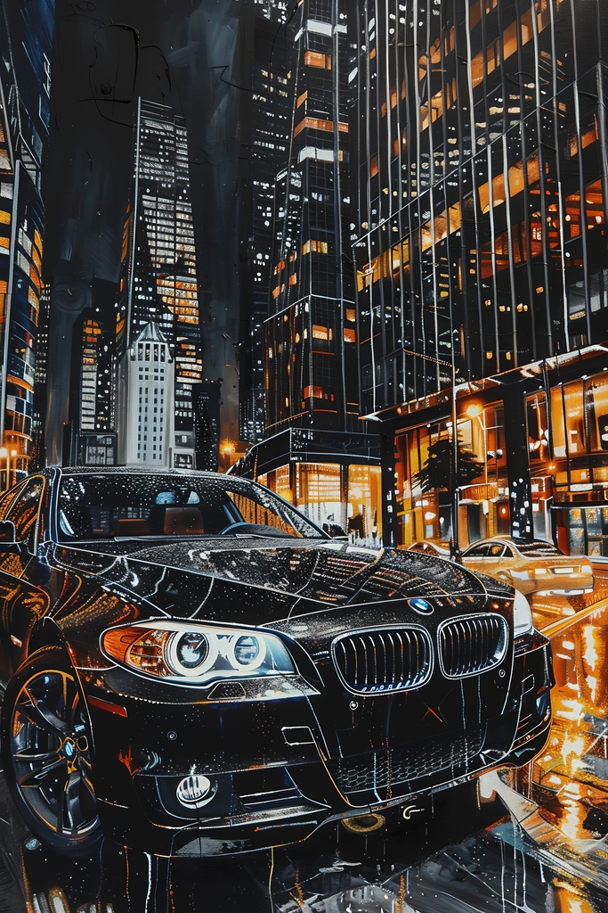 Nocturnal Elegance: Urban Reflections premium reproduction