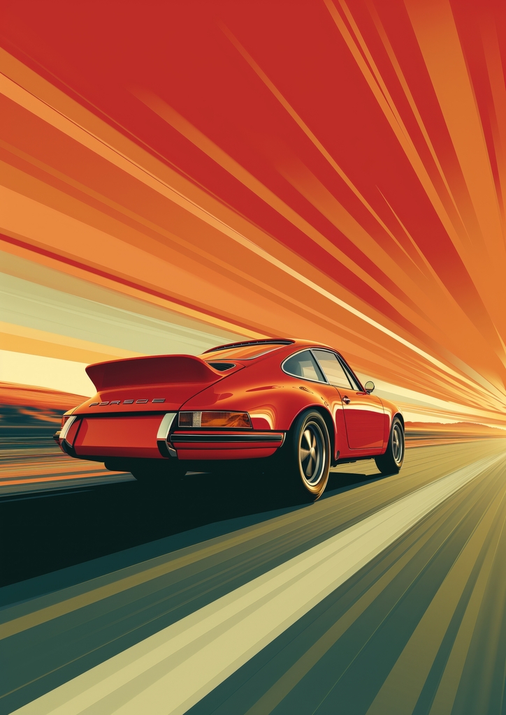 Velocity in Retro Red: A Timeless Journey premium reproduction